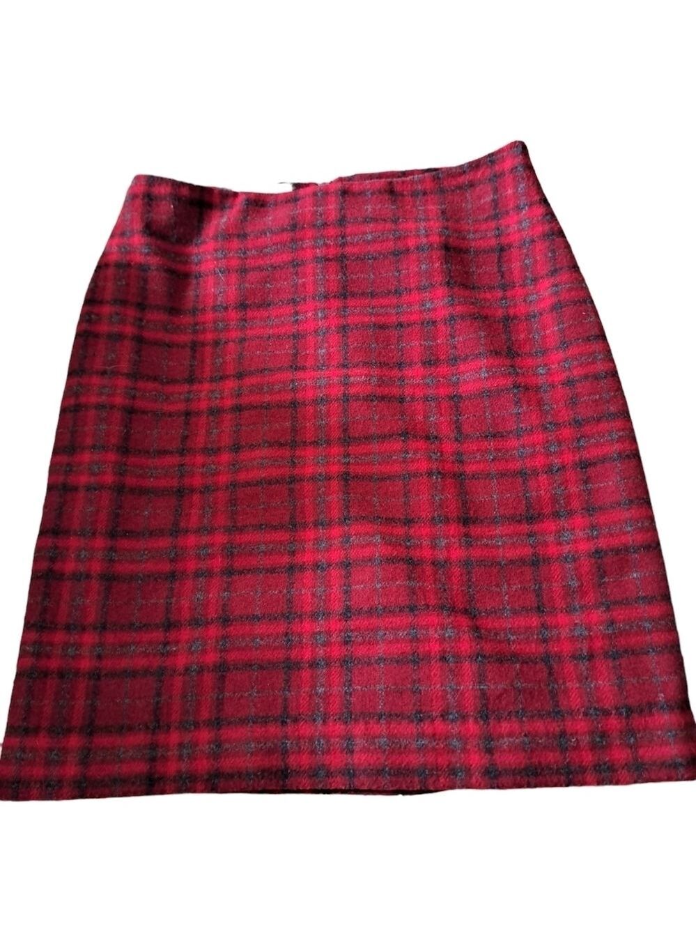 TALBOTS soft plaid short skirt lined wool blend burgundy wine red grey Petites 8
